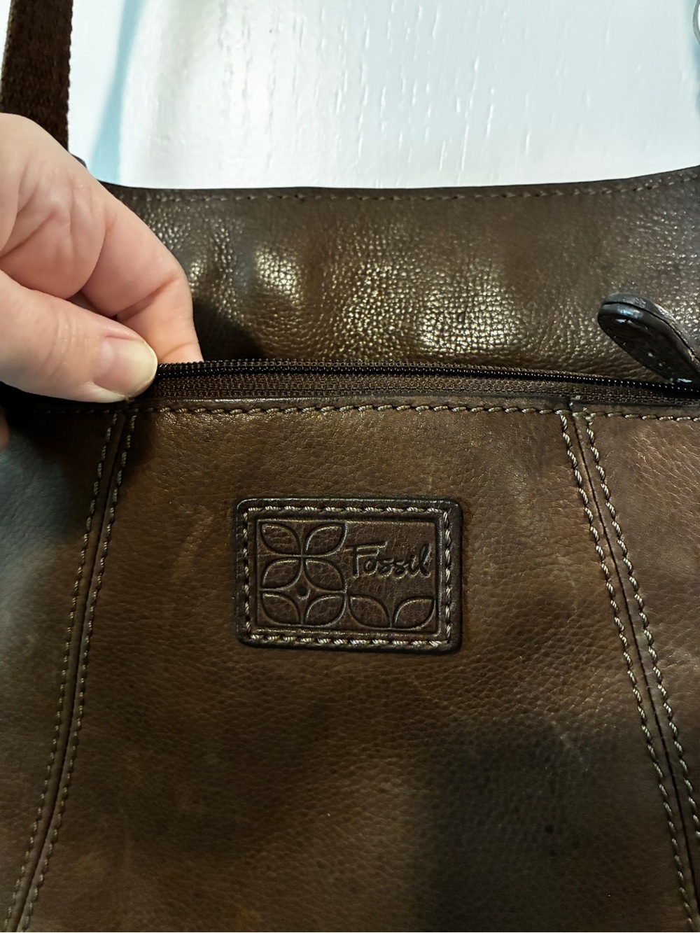 Fossil Dark Brown Leather Crossbody Messenger Bag